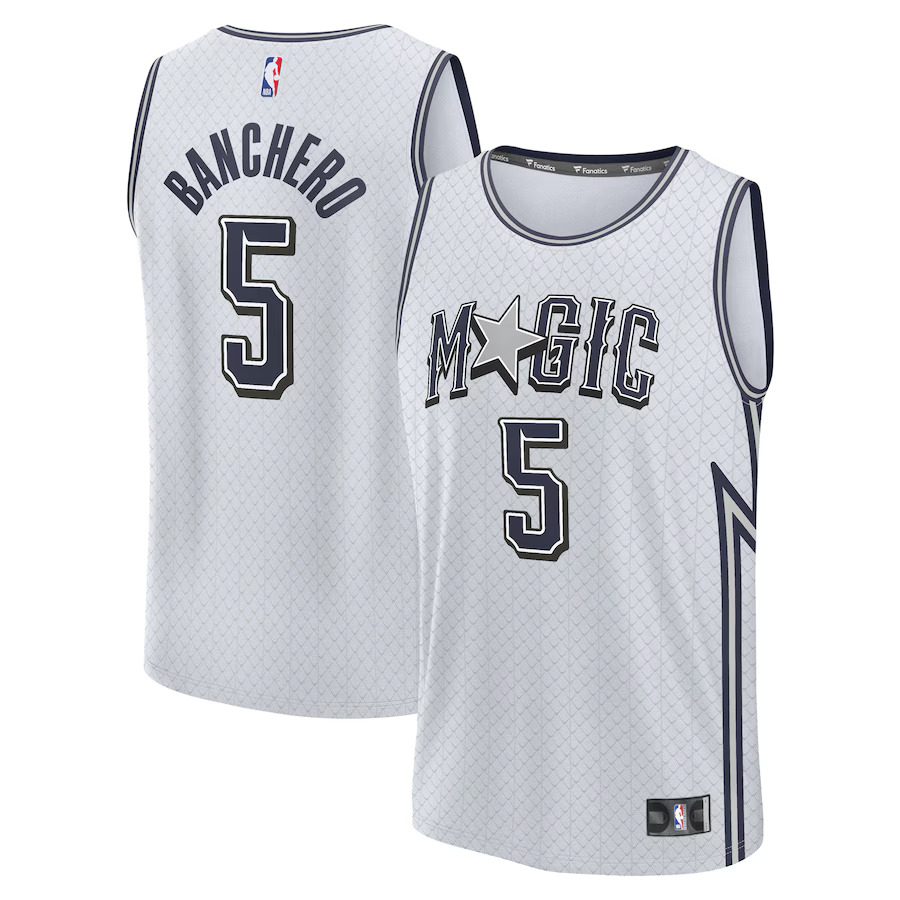 Men Orlando Magic #5 Paolo Banchero Fanatics Silver City Edition 2024-25 Fast Break Player NBA Jersey->orlando magic->NBA Jersey